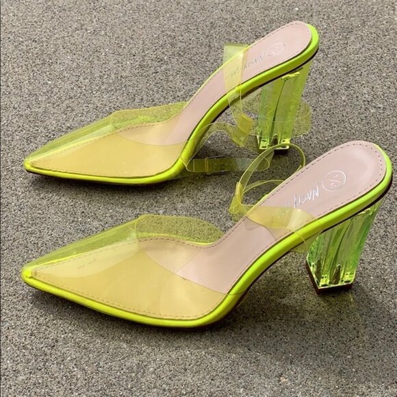 Nasty Gal neon yellow plastic clear pointed heels - Picture 5 of 6